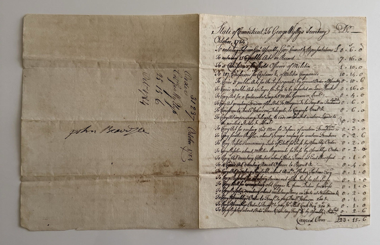 1784 Revolutionary War Era Milita Document 