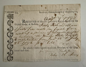 U.S. Navy 1798 receipt connected to the frigate USS Constitution, Old Ironsides.