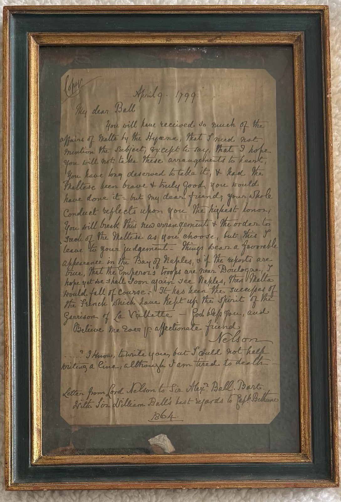 1799 Letter From Lord Nelson 