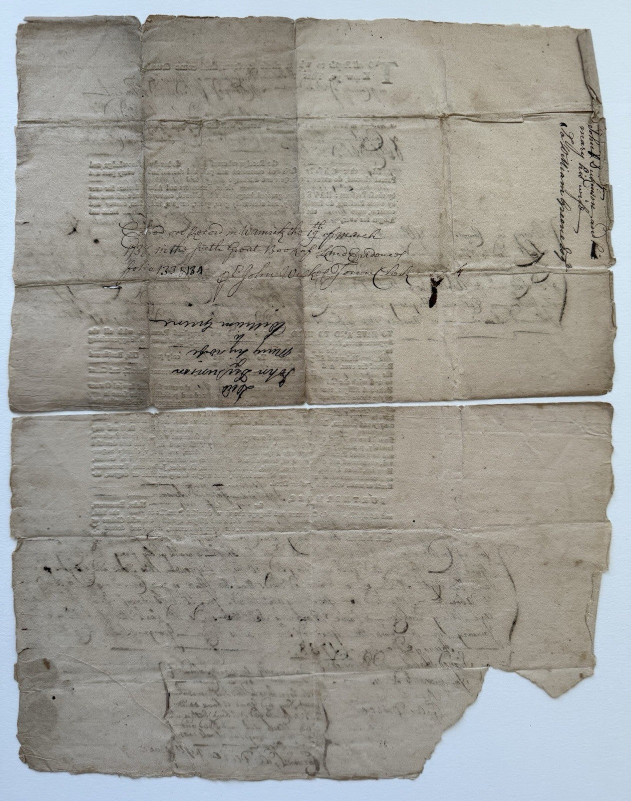 1735 Colonial Rhode Island Deed To Future Governor William Green ...